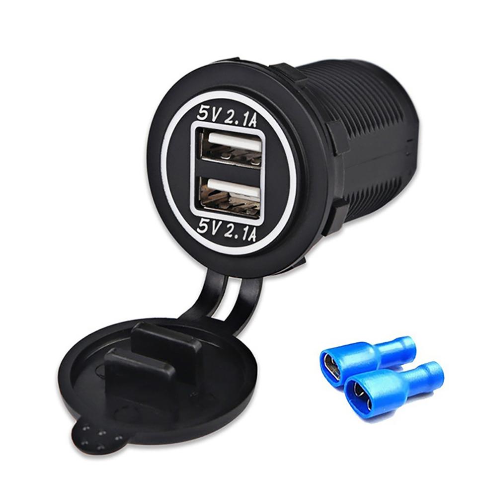 5V 4.2A 12V Dual USB Car Accessories Charger with Panel Waterproof Power Adapter Socket Outlet for Vehicle Boat Truck Motorcycle