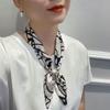 No Tie Silk Scarf Magnetic Pearl Buckle Women Neckerchief Sun Protection Satin Neck Scarf  Summer