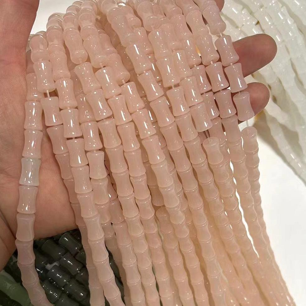 Сделай сам Разноцветные 8x12 мм Бусины в форме бамбукового сустава: Натуральный белый, зеленый, розовый, серый авантюрин для имитации нефритовых браслетов и ожерелий