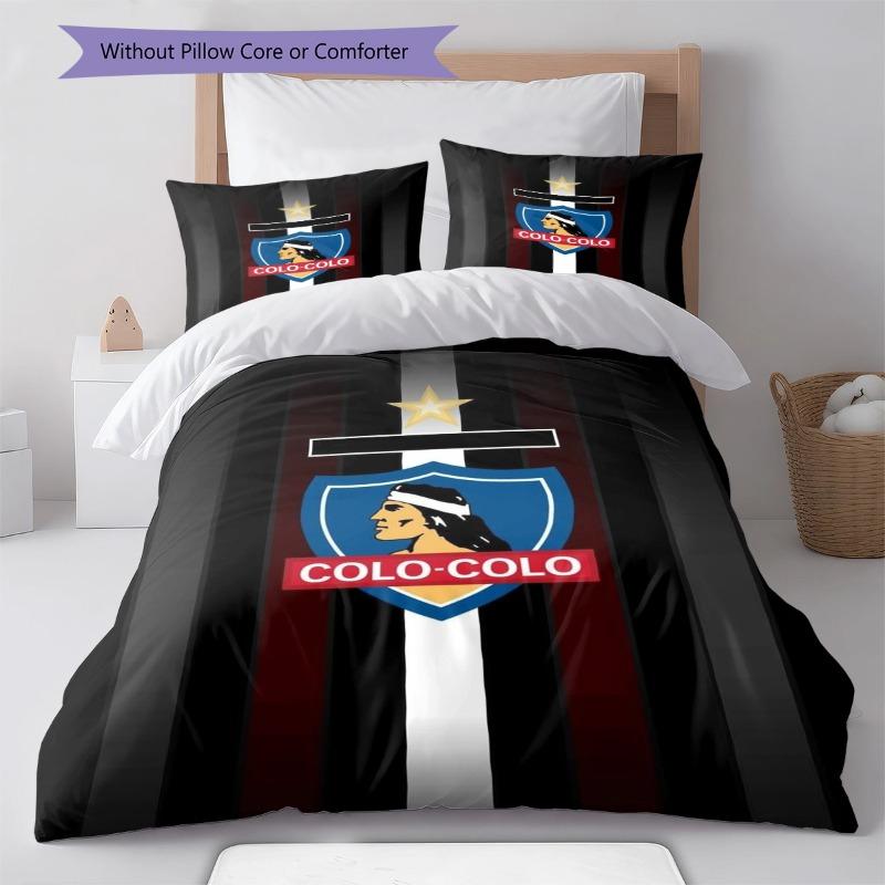 Colo-Colo Crest Black White Maroon Vertical Stripe Print 3 Pieces Duvet Cover Set Chile Soccer Bedding Bedroom Decor Without Pillow Core Comforter