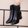 White Black Thick High Heel Ankle Boots Women 2024 Pointed Toe Keep Warm Elegant Short Booties Ladies Ankle Buckle Decoration