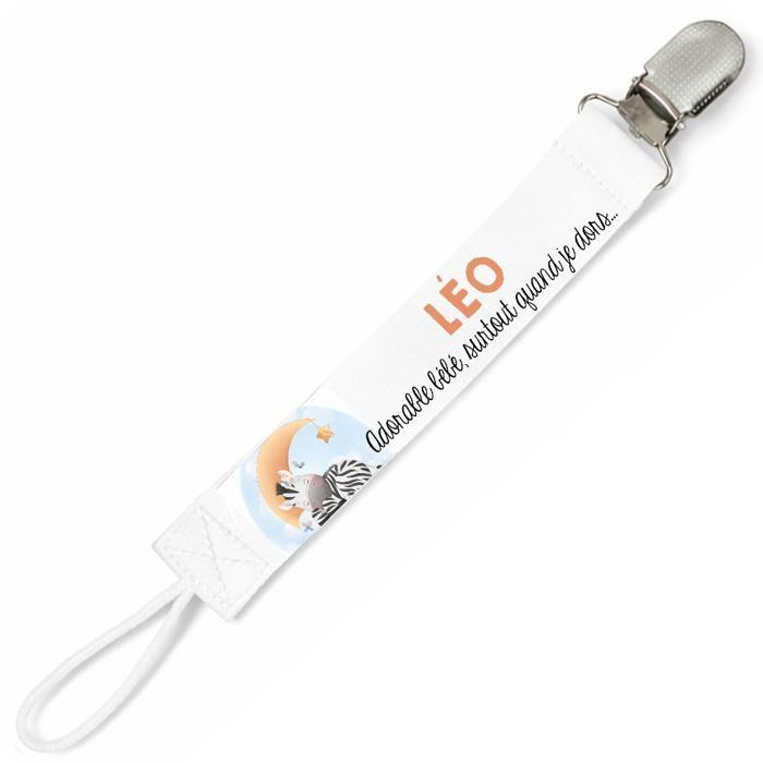 Planetee Attache tétine pour prénom LEO adorable petit être surtout quand je dors Zèbre garçon | Attache sucette cadeau naissance