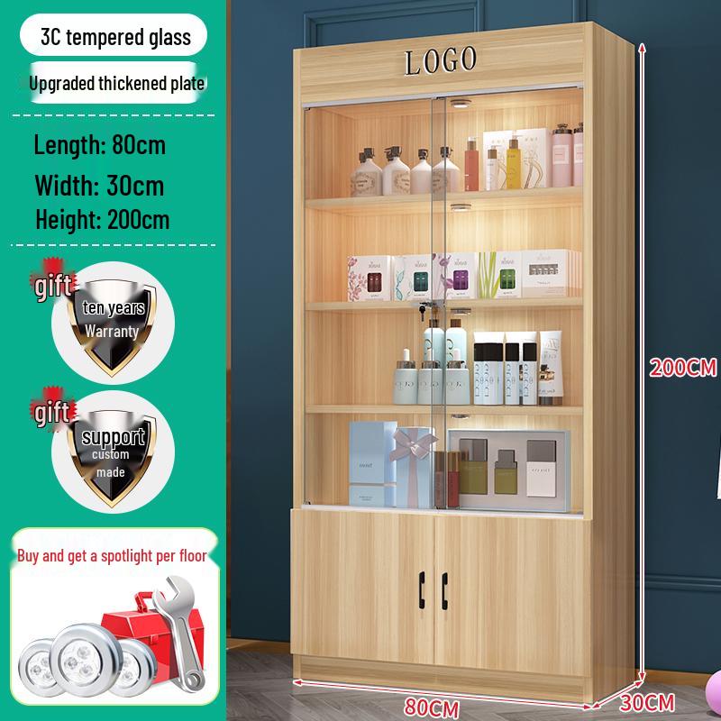 Lockable Glass Display Cabinet for Cosmetics, Gifts, and Wine - Ideal for Beauty Salons and Product Showcases.