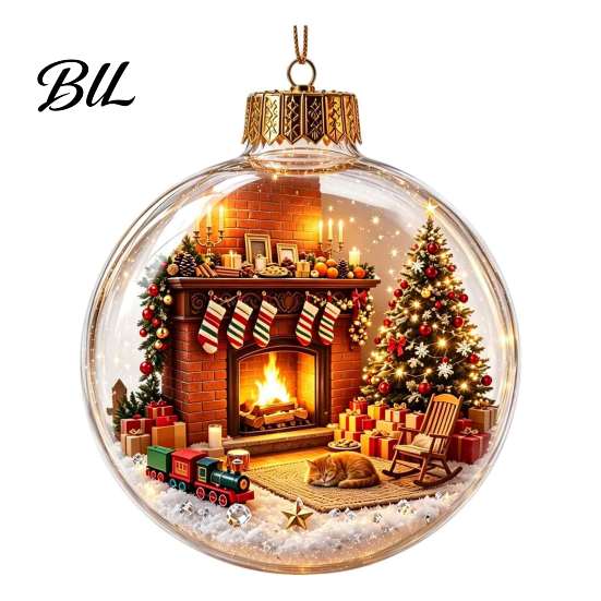 Indoor Outdoor Festive Decor Glowing Christmas Story Ornament, Light-Up 3D Hanging Ball with Warm LED, Mini Seasonal Home Decoration Supplies Holiday