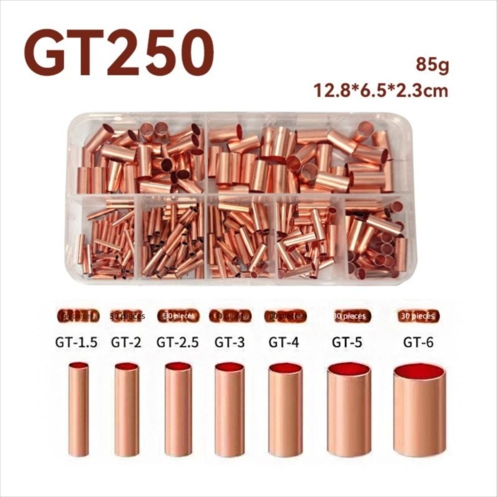 250PCS Non Insulated Crimp Connectors Copper Butt Connectors Wire Ferrules Kit Home Appliances
