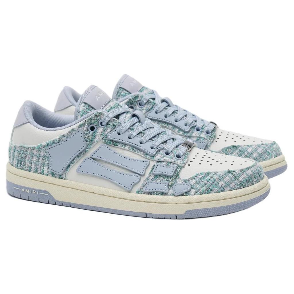 AMIRI Skel Top Low Cow Leather Low top Skateboard Shoes Women's Gray Blue AWFOSR1003-059
