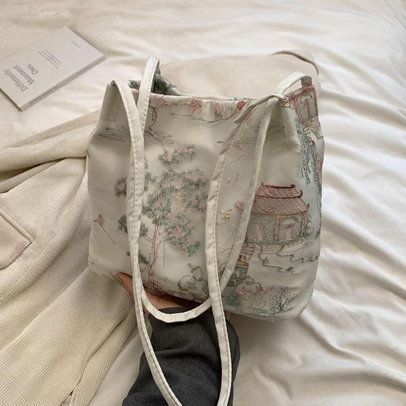 New Chinese Style Retro Bag Silk Jacquard Fashionable Minimalist Bag Shoulder Diagonal Cross Women's Shopper Totes AVE