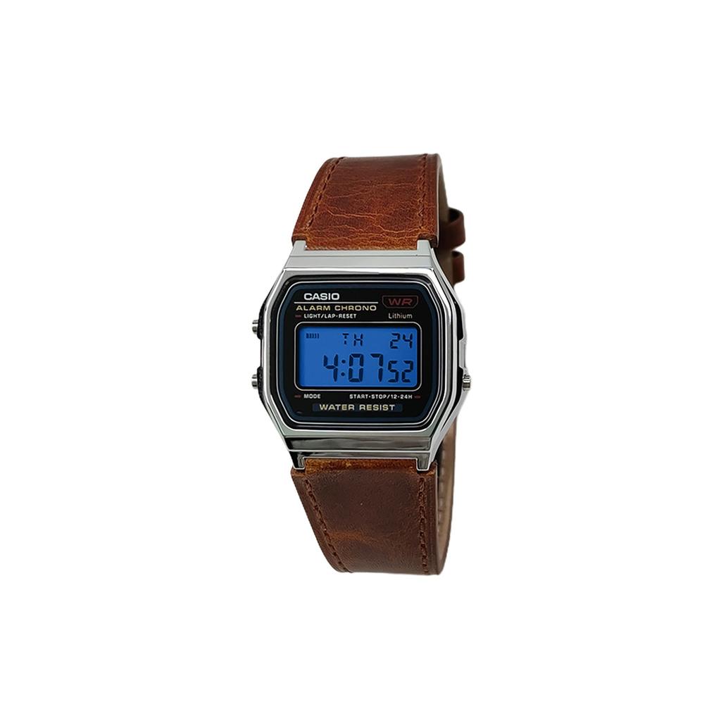 Casio Часы с кварцевым механизмом, ремешком из натуральной кожи, черным циферблатом, из коллекции Custom Collection, мужские, A159WA-N1D(Watch5--)