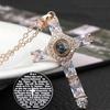 Creative Cross Projection Necklace with Diamond-Set Pendant and Nano Micro-Carved Photo Text