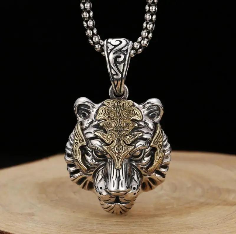 Fashionable Tiger Head Pendant Animal Tiger Necklace Men\\\'s Punk Hip Hop Trendy Casual Jewelry Gift