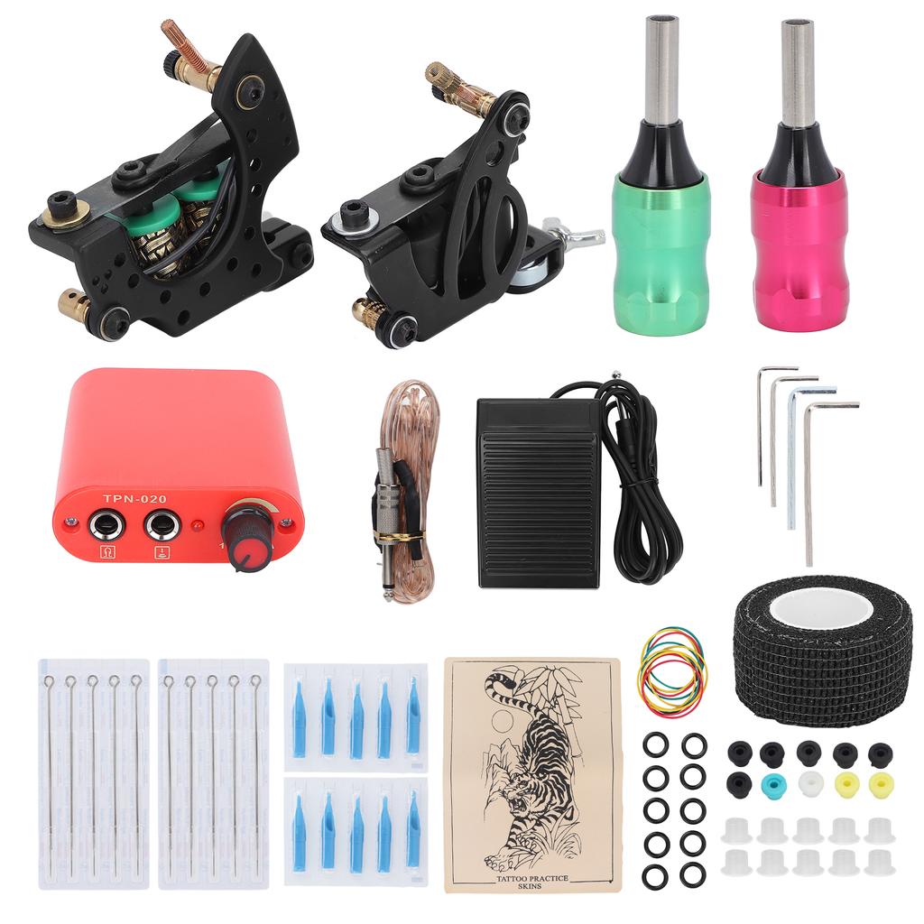 Complete Tattoo Kit Liner Shader Tattoo Coil Machine Power Supply Foot Pedal Needles Tips Tattoo