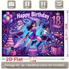 Vibrant Neon Fantasy Little Princesses in Dynamic Poses with Sparkling Magic Wands, Birthday Cake, Gifts, Balloons, Happy Birthday and 18
