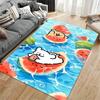 Cute Cartoon Animals on Watermelon Floating Carpet, Blue Background Suitable for use as an anti-slip for living room bedroom sofas