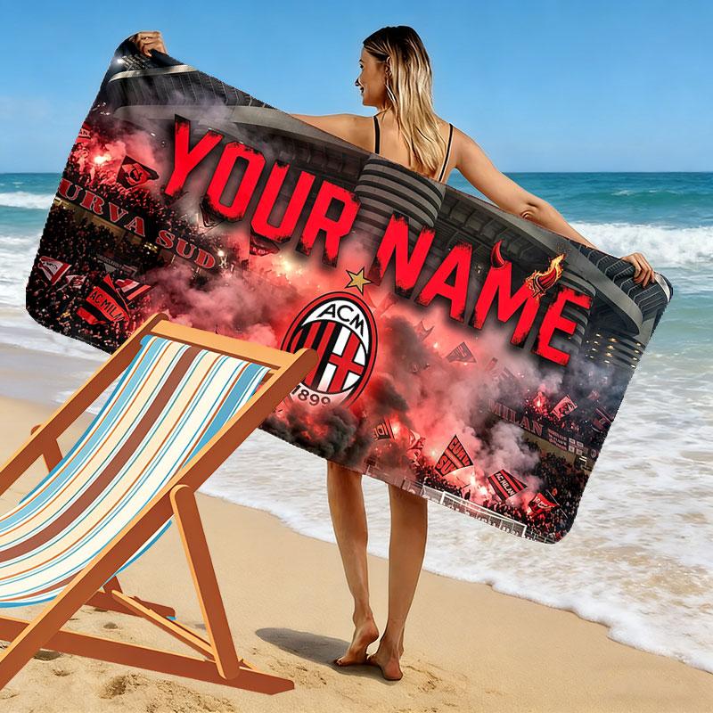 Custom Name,AC Milan Print Beach Towel, Large Soft Quick Dry Towel for Beach Camping Swimming