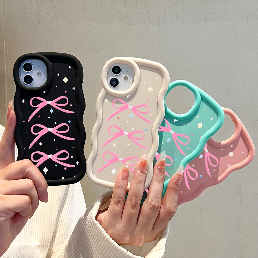 Bow Pattern Phone Cover for iPhone 11 12 13 14 15 Pro Max 6 6S 7 8 Plus Xs Wave Edge Shockproof Protective Rubber Case