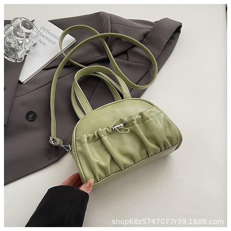 2025 New Western-style Pleated Solid Color Large Capacity Handbag Simple Shoulder Bag Retro Crossbody Bag