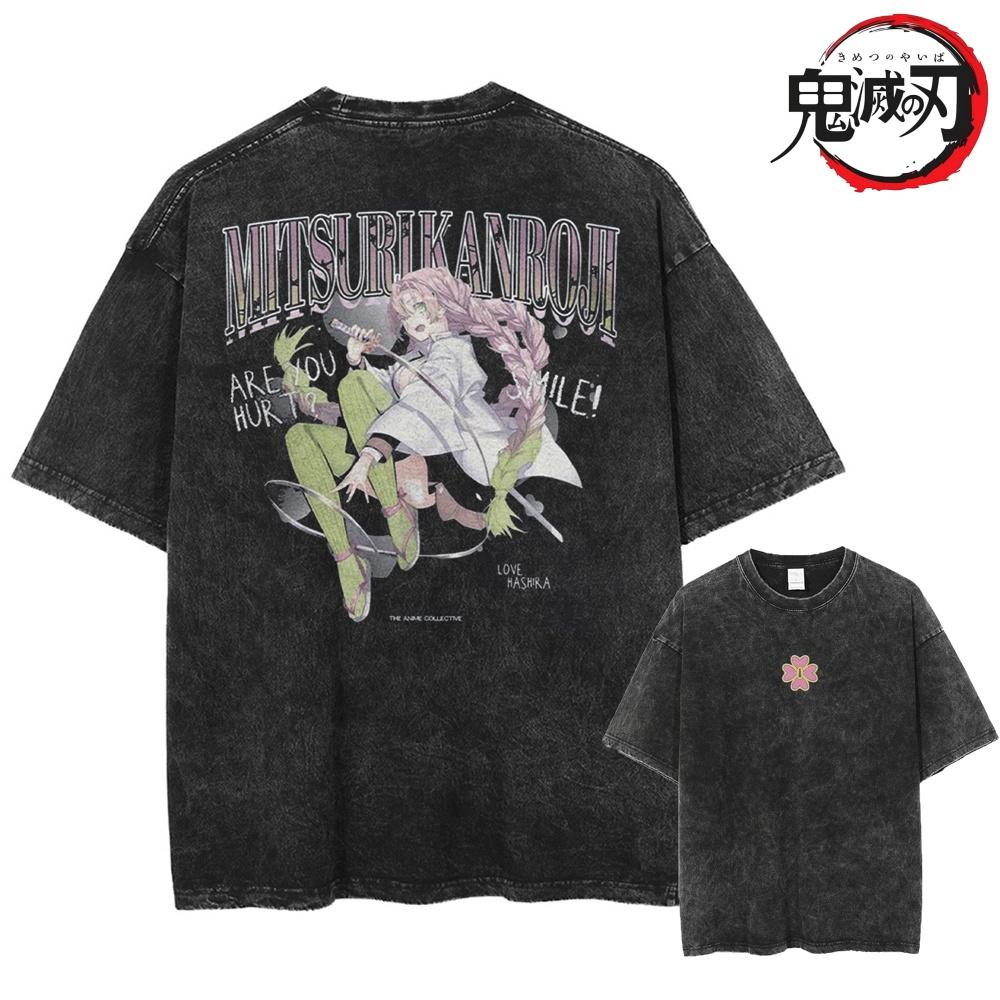 Demon Slayer Summer Washed Vintage T Shirts Man Anime Print Parentchild ONeck Oversized Short Sleeved Tees Unisex Tops