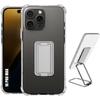 Case for iPhone 16 Pro Max, Slim Transparent Silicone with Silver Metal Adjustable Stand