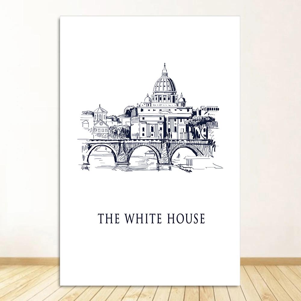 Черно-белый дорожный постер Ретро принт городского пейзажа Картина на холсте Скандинавское настенное искусство Домашний декор