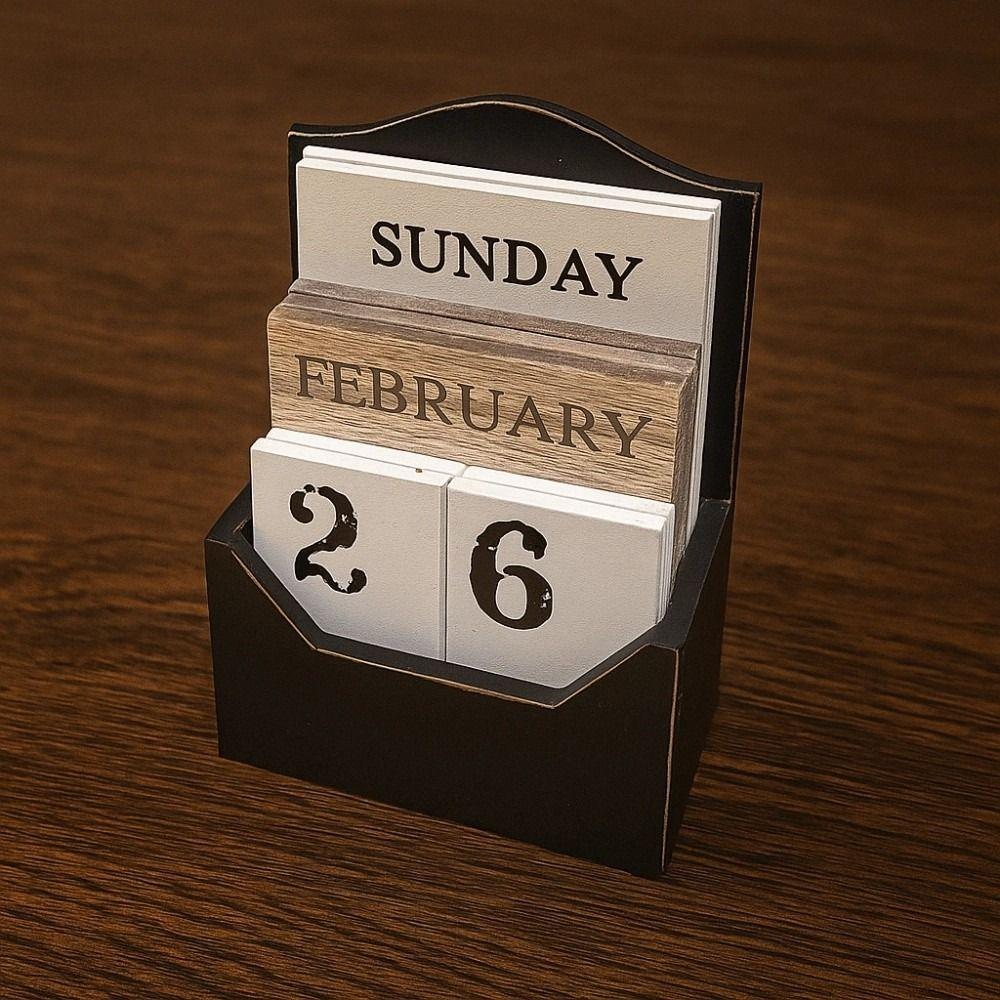Aesthetic Wooden Perpetual Calendar Manual Date Display Ornament Desk Calendar Ornament Study