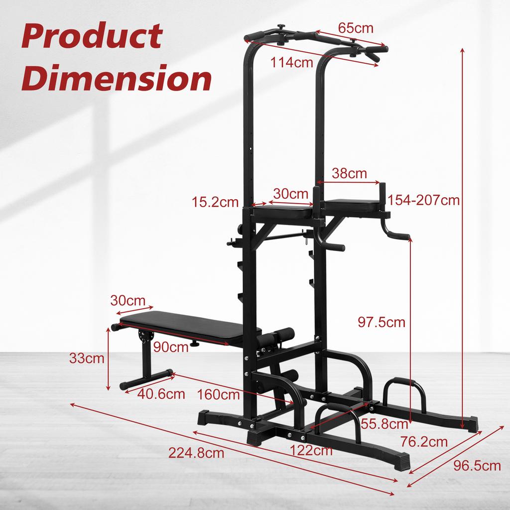 Power Tower Pull Up Bar Station (Includes Workbench and Bench), Adjustable Height Multi-Function Power Tower, Stable Strength Training Equipment