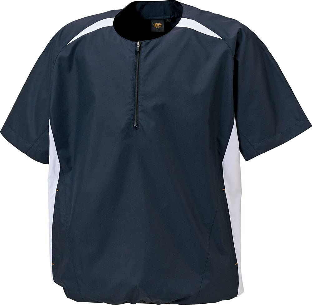 ZETT Baseball Short Sleeve Navy X White Size BOV535H Half-Zip Jumper, (2911A), S,