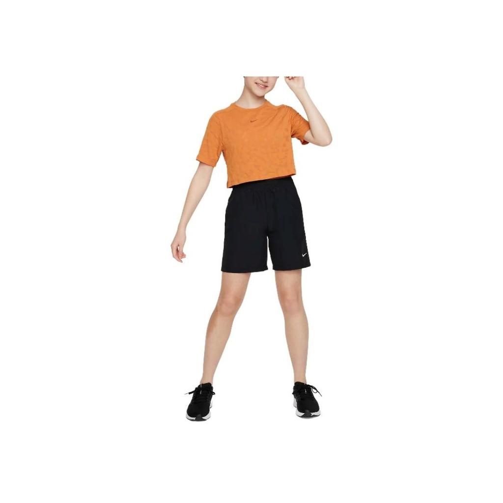 Nike Футболка Dri-FIT One All-Over Print с круглым вырезом и короткими рукавами, детские топы, оранжевые FB1098-815