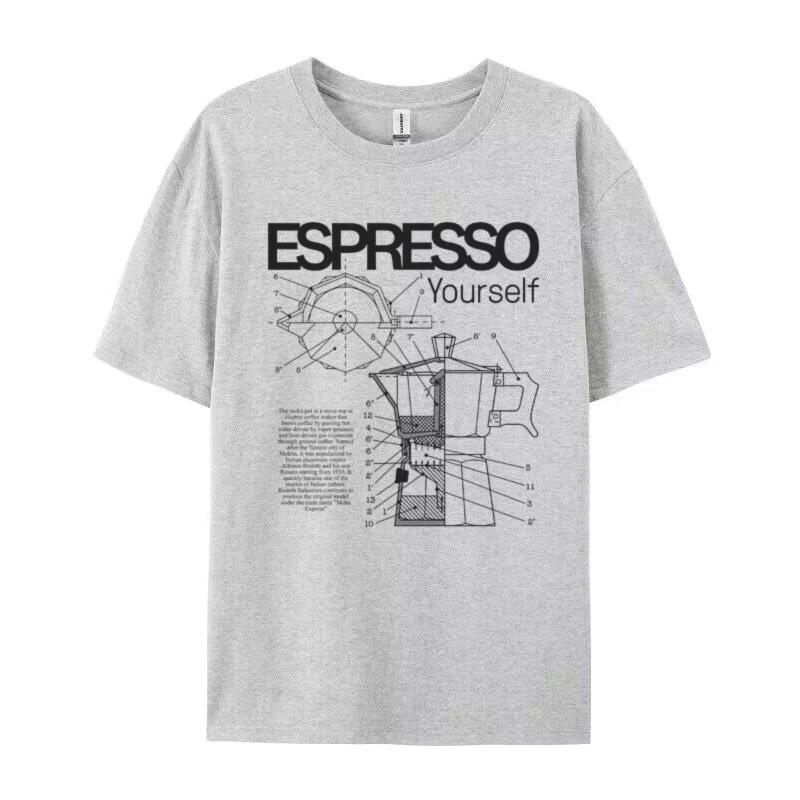 Espresso Yourself Graphic Tops Vintage Moka Pot Diagram Print TShirts for Women Short Sleeve T Shirt Women Clothing