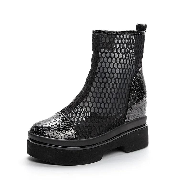 2024 летние сапоги, увеличивающие рост, женские, длиной до колена, на платформе, женские, с круглым носком, сандалии на молнии, сетчатые женские 2024 каблуки, женские