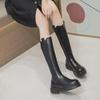 Женские сапоги до колена из натуральной кожи: Модные узкие туфли на толстой подошве осень/зима 2023 года.