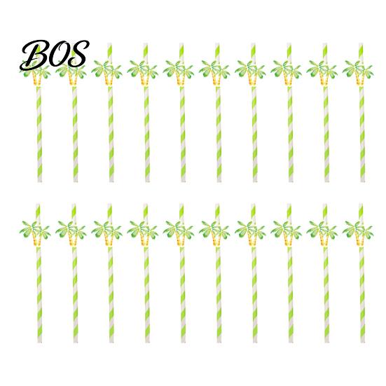 Multi-person Party Straws 20Pcs Disposable Paper Straws, Hawaiian Palm Tree Drink Cocktail Green Coconut Summer Decor Virgin Wood Pulp
