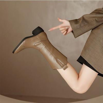 Модная обувь средней длины из коричневой кожи, женские полусапоги на среднем каблуке, черные готические туфли с удобными ботинками в стиле косплей Gyaru