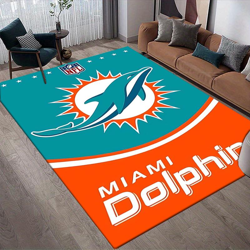 Dolphins Team Logo Style Crystal Velvet Rug, Soft Anti‑Slip Crystal Velvet Carpet for Living Room Bedroom Home Decor
