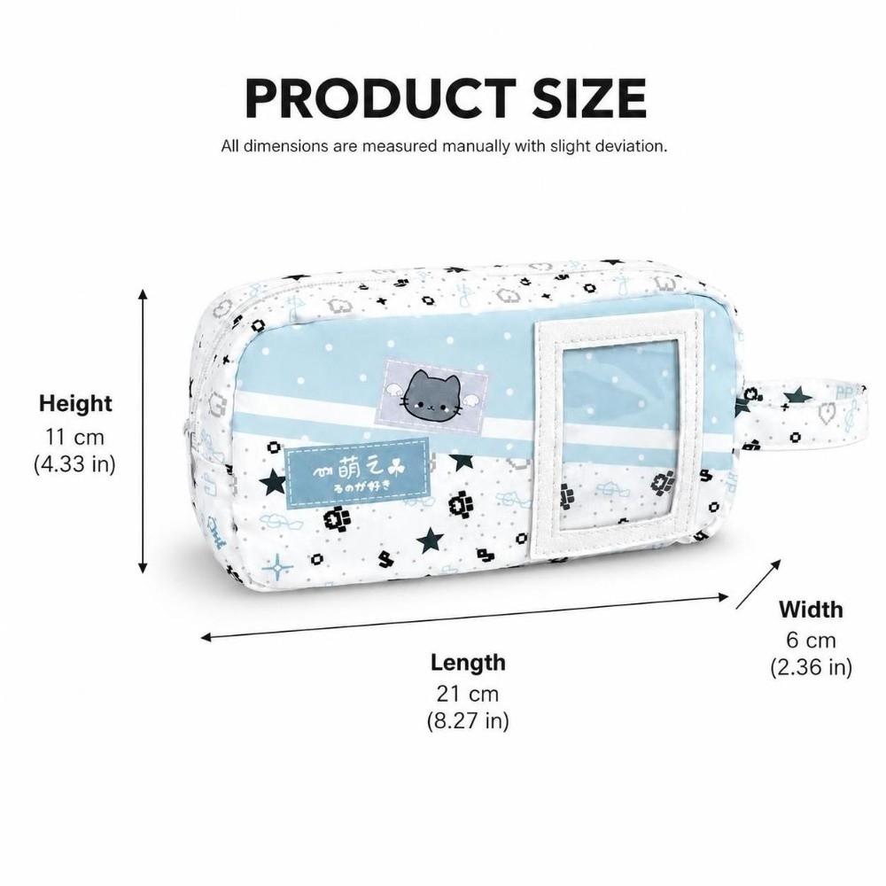 Blue Pixel Cat Print Pencil Case Large Capacity Stationery Pouch Portable Pencil Pouch  Gift