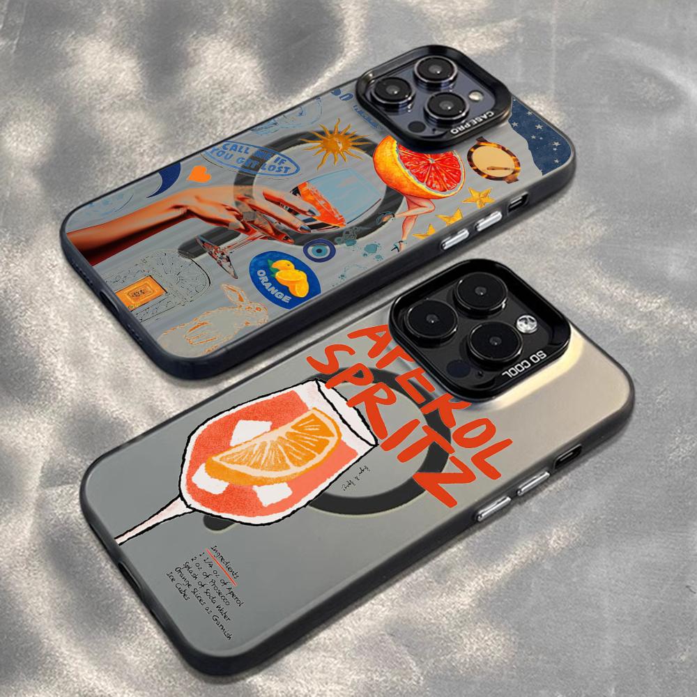Aperol spritz cool drink pattern Phone Case Magnetic IMD Colorful Silver case for iPhone 16 15 14 13 12 11 Pro Max