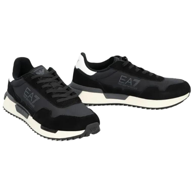 Emporio Armani EA7 Кожаные кроссовки на шнуровке с круглым носком на толстой подошве с деталями логотипа, низкие, для образа жизни, унисекс, черные 7X000380AF19175MC001