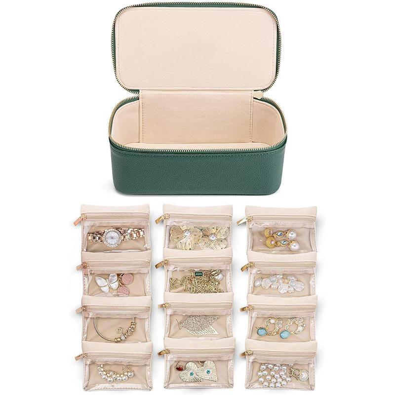Portable Travel Creative Jewelry Storage Boxes Miniature Separate Bag Women's Jewelry Organizer Case Leather Ring Earring Necklace Ornaments Packaging