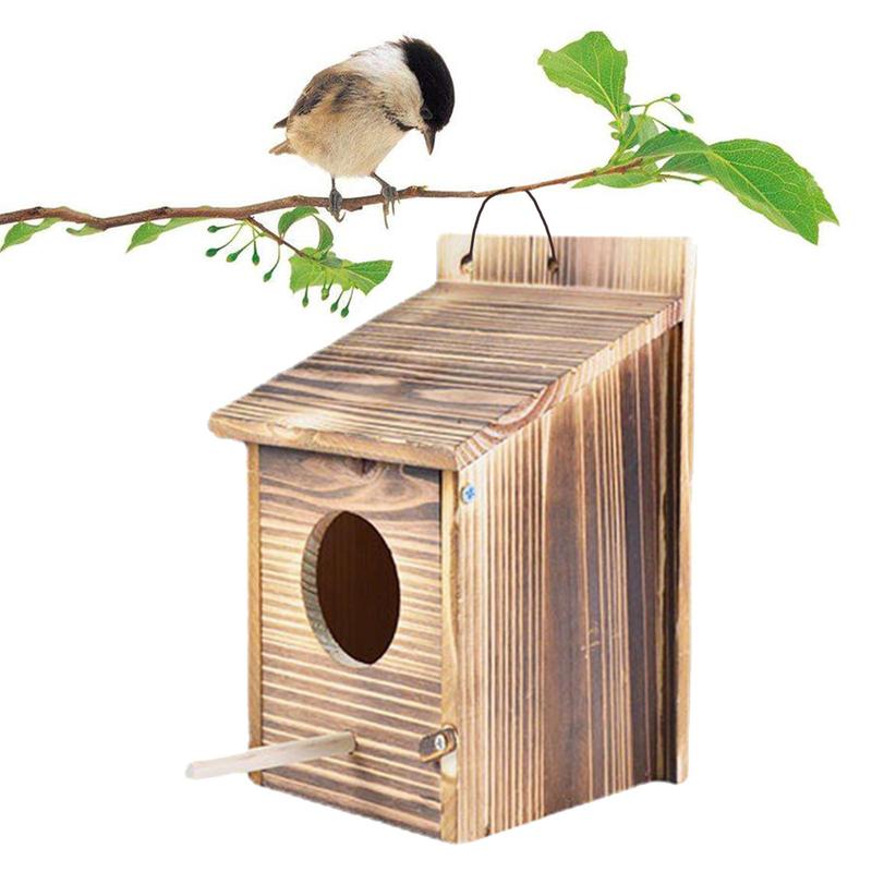 Outdoor Birdhouse Wooden Nest Box Hanging Bird House for Garden Tree Birds Parakeet Breeding Outside