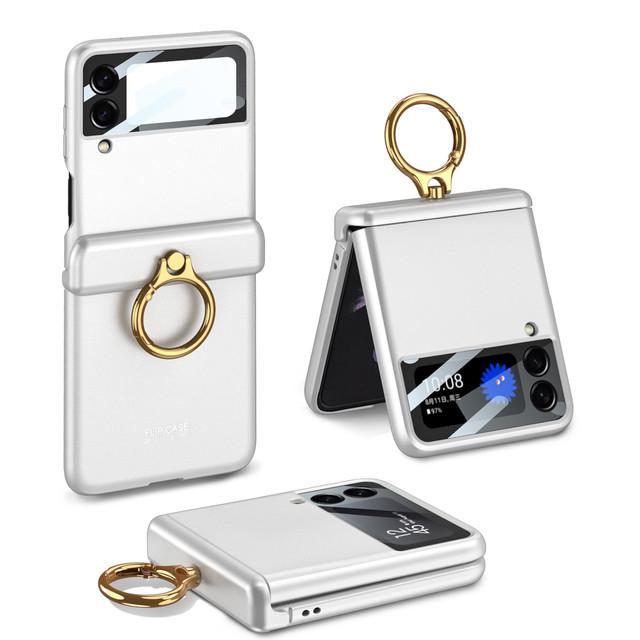 Anti -Slip Hard Pc Mobile Phone Case For Samsung Galaxy Z Flip 3 5g Flip3 Finger Ring Holder Precise Cutout Cover