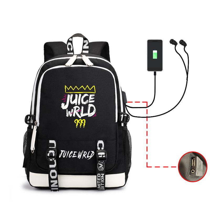 Рюкзак Juice WRLD Студенческая школьная сумка Бытовая многофункциональная Зарядка от USB Удлинитель для наушников Компьютерная сумка