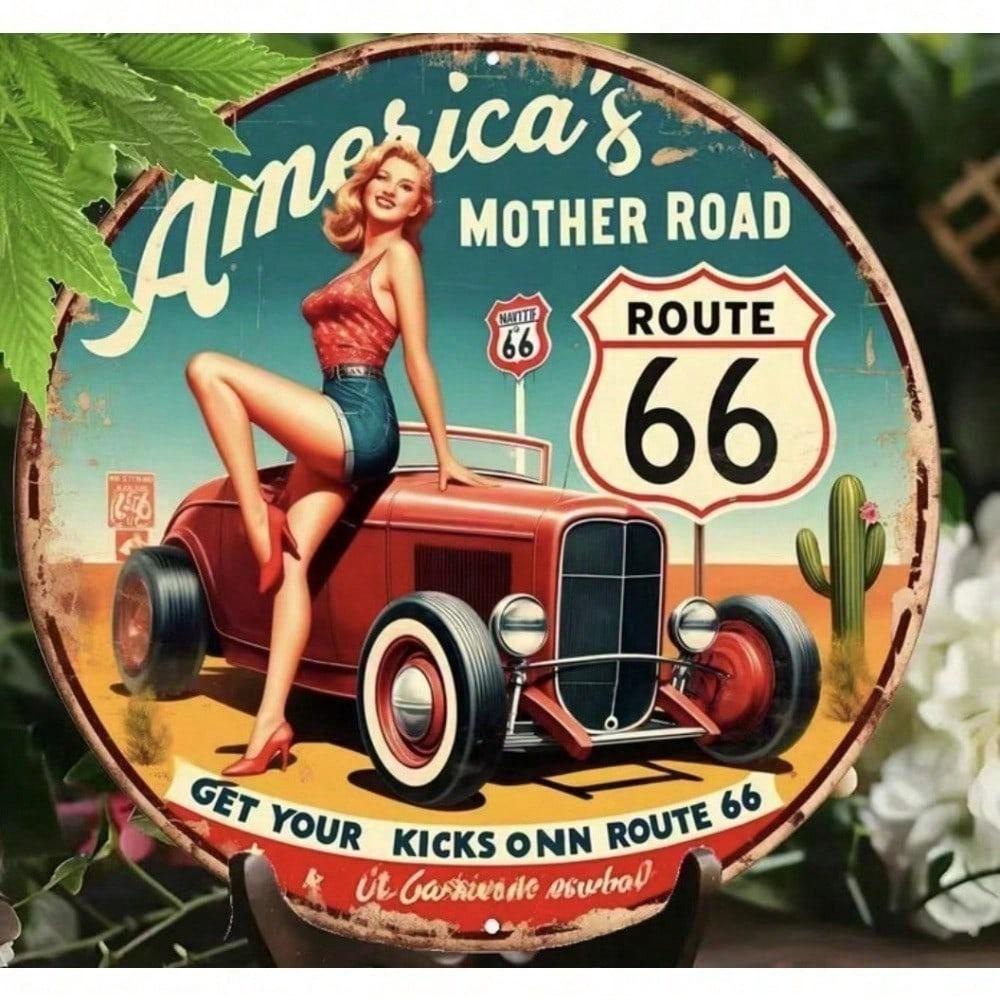 Винтажная металлическая табличка Route 66, состаренная жесть, настенное искусство, ретро-декор для дайнера, бара, паба