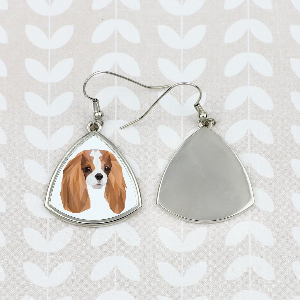 Cavalier King Charles Spaniel -Kolczyki Ze Zdjęciem I Napisem Geometryczne Pies Art-Dog