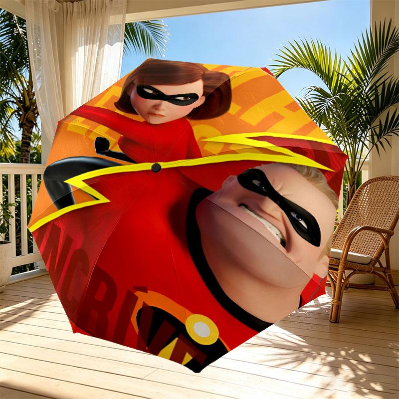 Incredibles Print Automatic Open Close Umbrella, Portable Foldable Umbrella, for Outdoor Commute Camping Trip, Ideal Birthday Gift