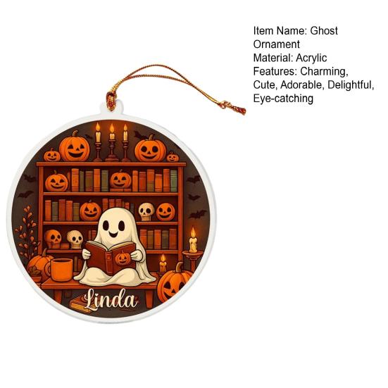 Cute Ghost Reading Book Ornament 2D Acrylic Ghost Pumpkin Window Hanging Decoration for Halloween Home Party Decor