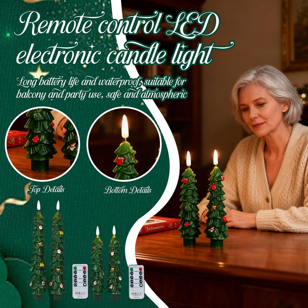 9.5 Inch Real Wax Flameless Christmas Tree Taper Candles With Remote Control Timer, 2-Piece Battery-Operated Taper Candles (Batteries Not Included)