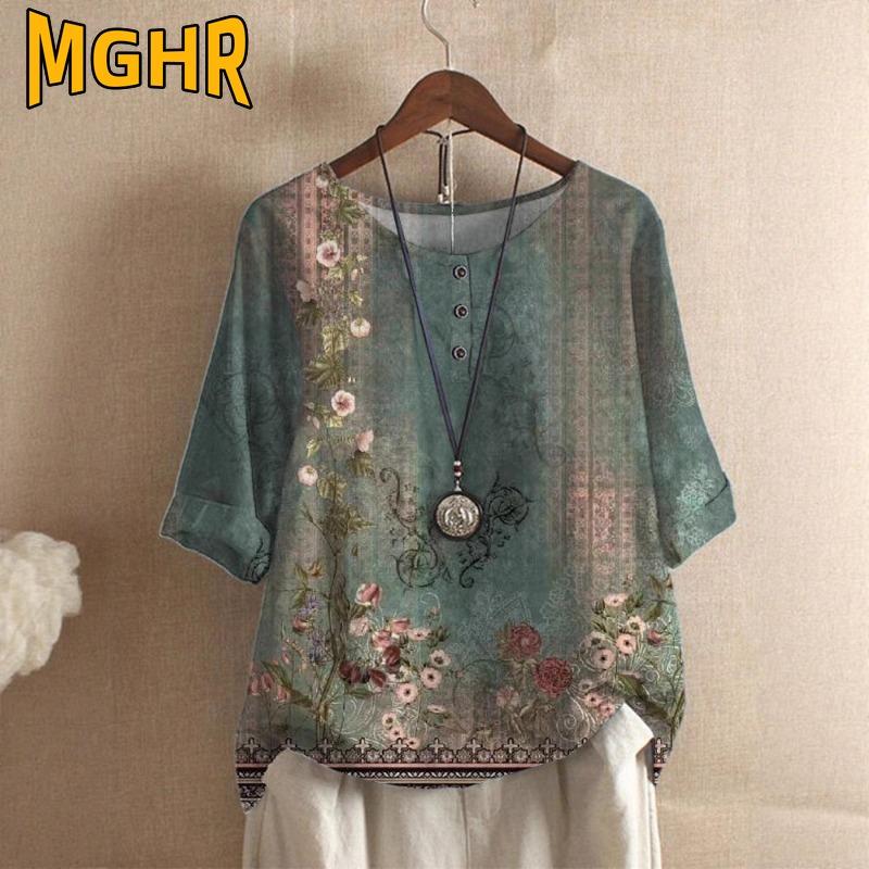 MGHR Женские модные повседневные блузки и рубашки с коротким рукавом и круглым вырезом