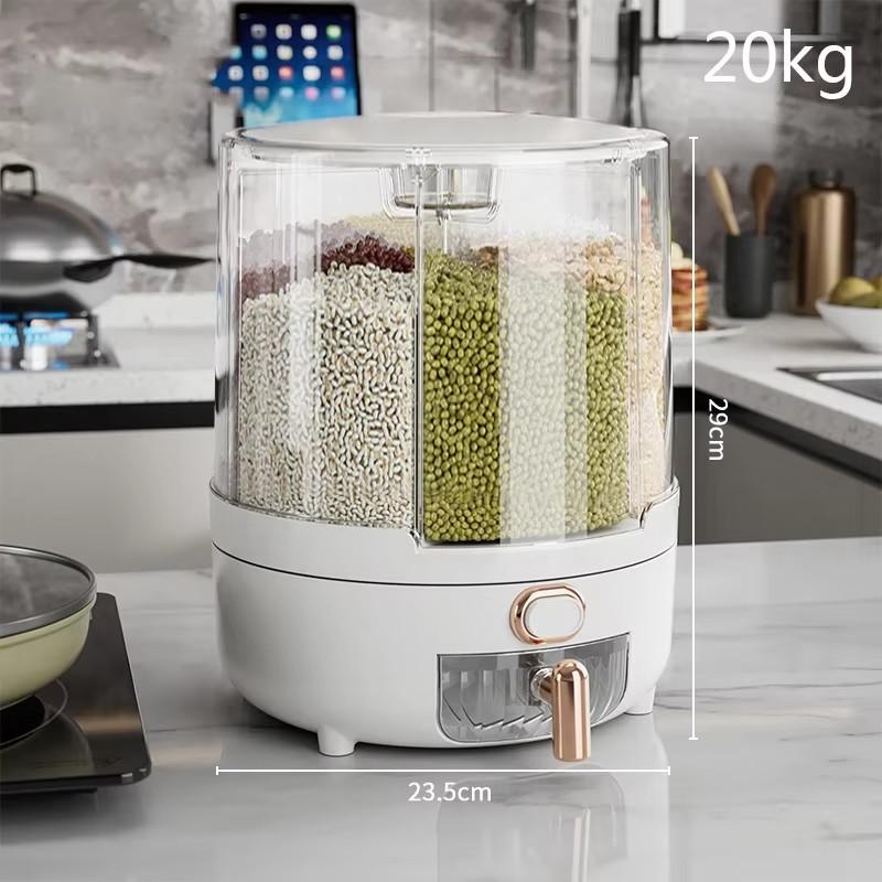 Контейнер для хранения риса большой вместимости с вращением на 360° и дозатором с кнопочным управлением