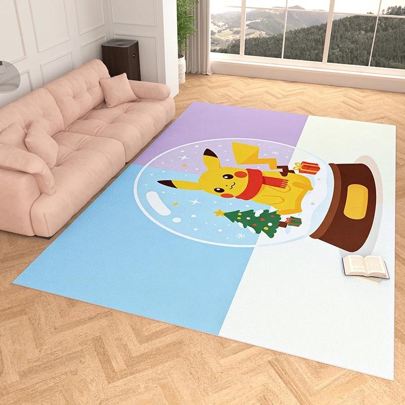 Cute Pikachu With Christmas Tree 3D Print Imitation Cashmere Carpet, Soft Water Absorbent Floor Rug For Teen Bedroom Home Decor