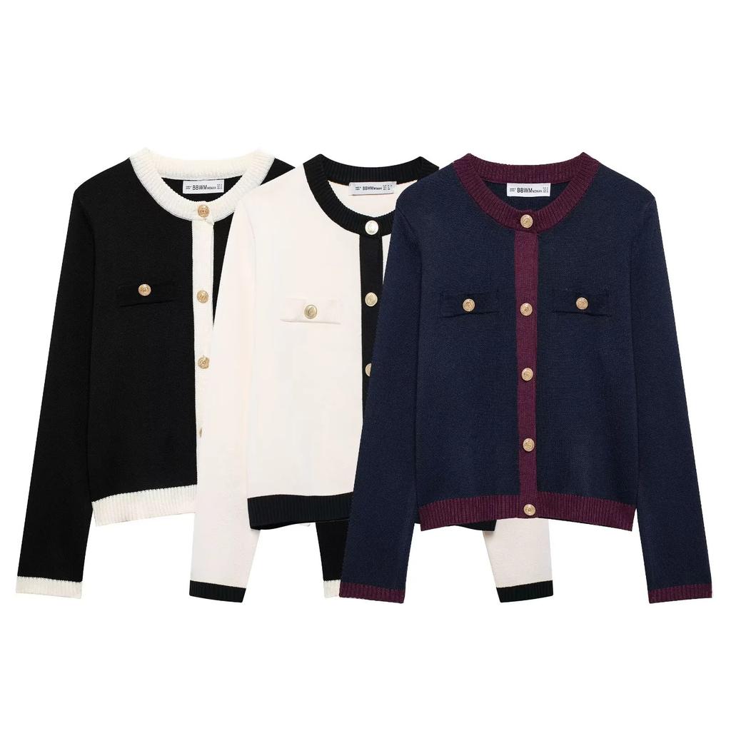 Женский вязаный топ французского стиля Сяосянфэн контрастных цветов