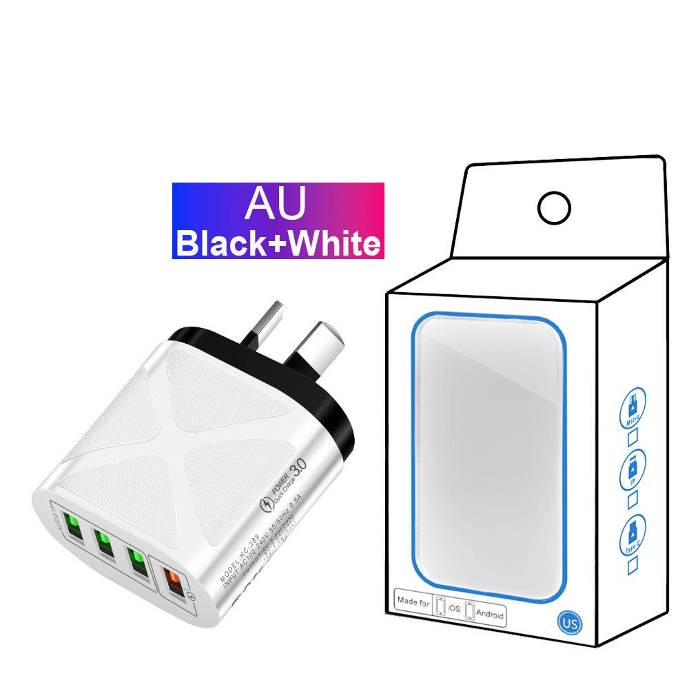 New QC3.0 4-Port Fast Charger: 5V/9V/12V European, American, British & Australian Standard